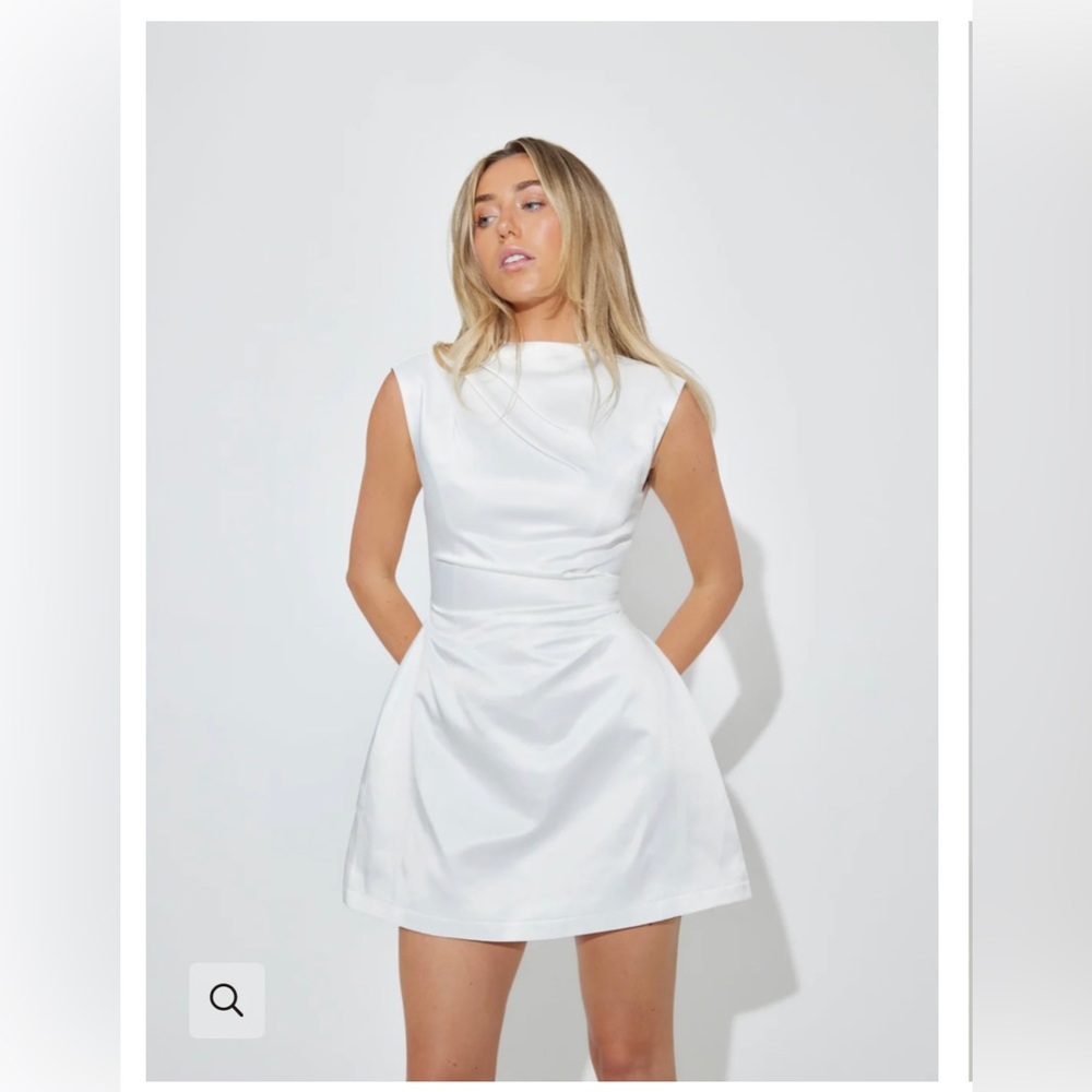Oddmuse The Ultimate Muse Satin Straight Neck Mini Dress | White